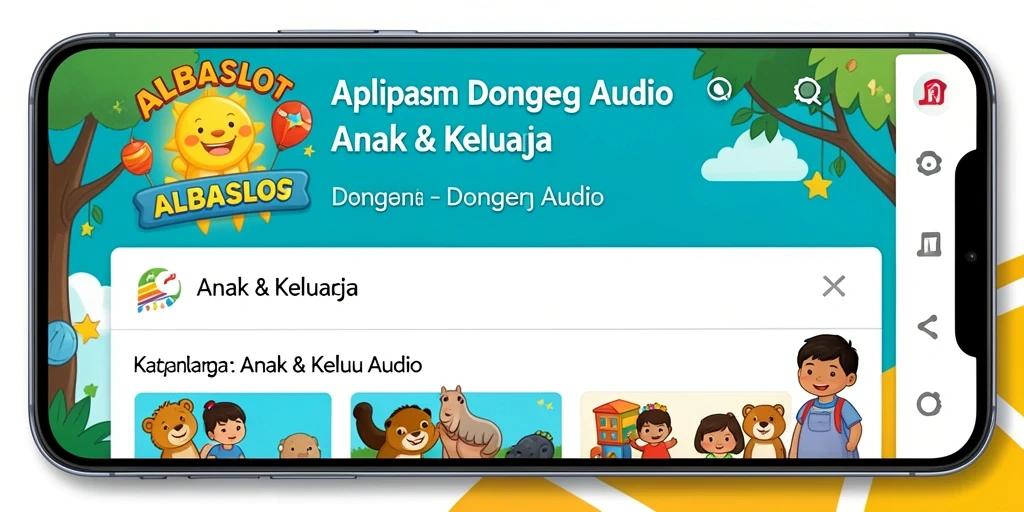 Tampilan antarmuka sederhana ALBASLOT yang menawan untuk dongeng audio.