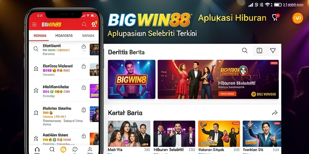 Interface aplikasi BIGWIN88 dengan berita selebriti terbaru.