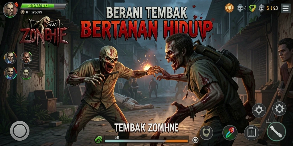 Antarmuka IDNSERU saat melawan zombie dengan grafis menawan.