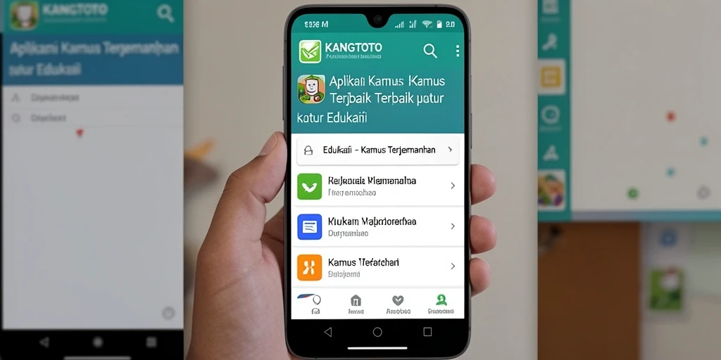 Screenshot KANGTOTO menampilkan antarmuka aplikasi Kamus Terjemahan yang user-friendly.